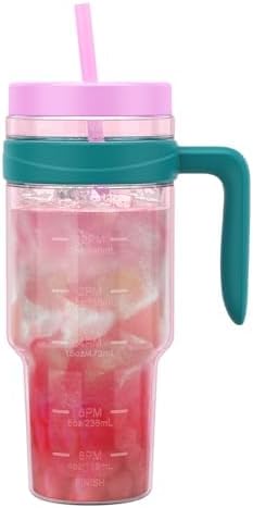 Tronco 50 oz Tritan Plastic Tumbler with Lid and Straw, BPA-Free Reusable Clear Water Bottle with Time Marker, 100% Leak Proof & Wide Mouth for Iced Coffee, Juice, Bubble Tea, Smoothies