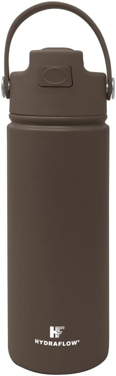 Hydraflow Hybrid - Triple Wall Vacuum Insulated Water Bottle with Flip Straw (17oz, Cocoa) Stainless Steel Metal Thermos, Reusable Leak Proof BPA-FREE for Sports and Travel