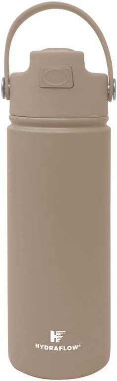 Hydraflow Hybrid - Triple Wall Vacuum Insulated Water Bottle with Flip Straw (17oz, Khaki) Stainless Steel Metal Thermos, Reusable Leak Proof BPA-FREE for Sports and Travel