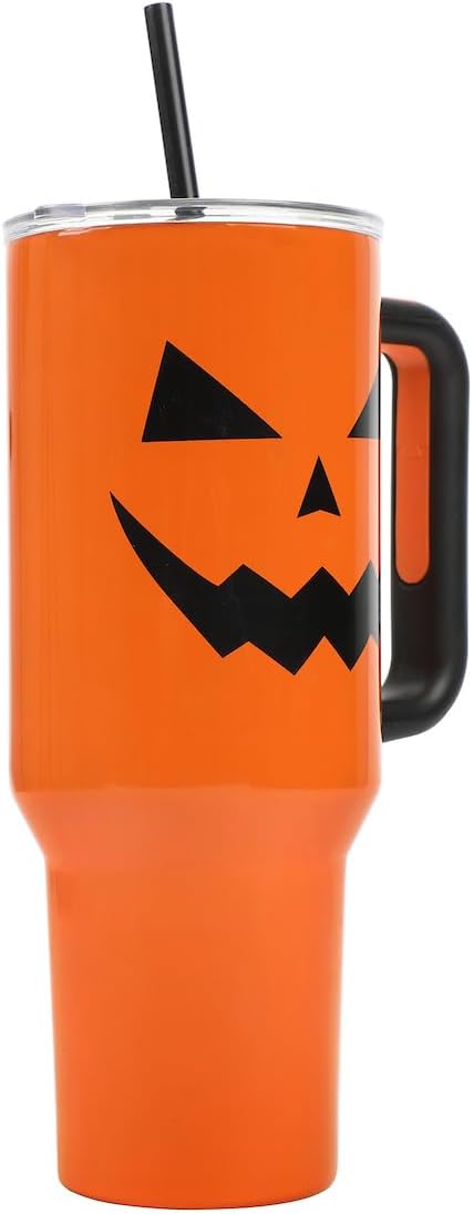 Bioworld Halloween Jack-O’-Lantern 40 Oz Orange Stainless Steel Tumbler With Handle