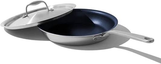 Made In Cookware - ProCoat 10" Non Stick Frying Pan With Lid - 5 Ply Stainless Clad Nonstick - Professional Cookware - Crafted in Italy - Induction Compatible - (Harbour Blue)