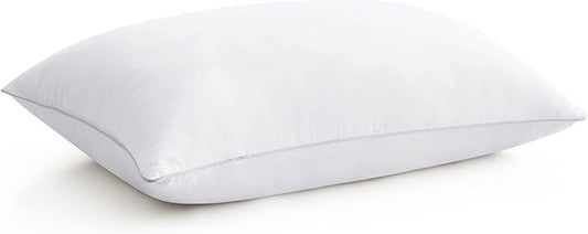 puredown® Goose Feather Bed Pillow with 100% Cotton Cover, 1 Pack, Queen Size Hotel Collection Pillow for Sleeping with Silver Piping