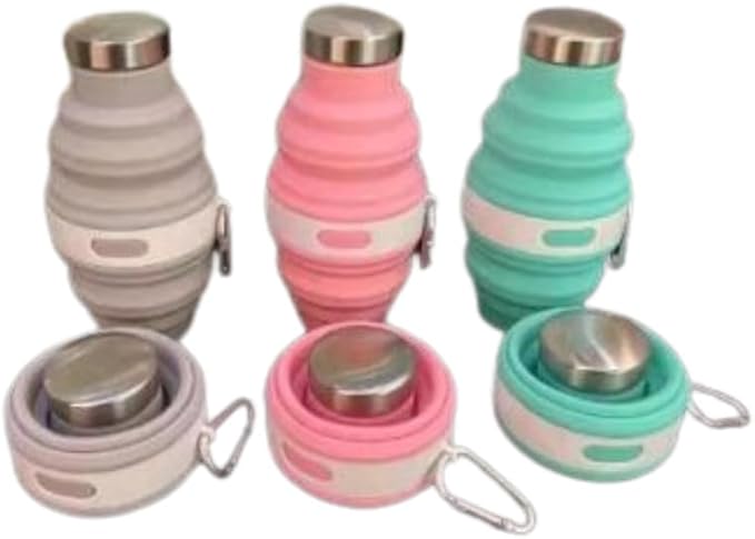 Collapsible Silicone Water Bottle with Carabiner, 475ml/17oz, BPA-Free, Leak-Proof, Lightweight & Durable for Travel, Gym, Camping (Cyan)