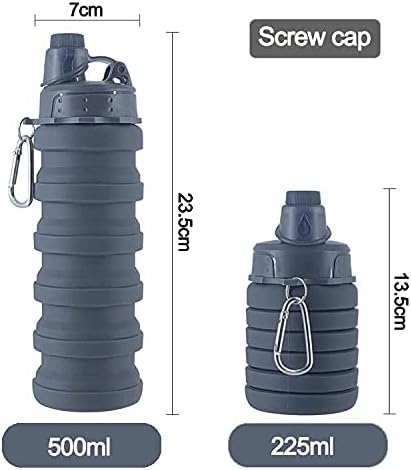 Collapsible Water Bottles 500 ml 2 pack with silicone collapsible cup 200 ml 2 pack,Travel Water Bottle Portable Hiking Water Bottle Reusable BPA Free Silicone Water Bottles.(Colorful)