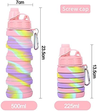 Collapsible Water Bottle Travel Water Bottle Portable Hiking Water Bottle with Leak proof Twist Cap 500ML Reusable BPA Free Silicone Water Bottles (Style1, Pink camouflage)