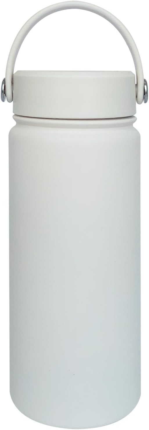 18oz Insulated Water Bottle ,Stainless Steel Sports Water Cup Flask with 2 Lids, Wide Mouth Travel Thermal Mug,Outdoor Sports Bottle(white)