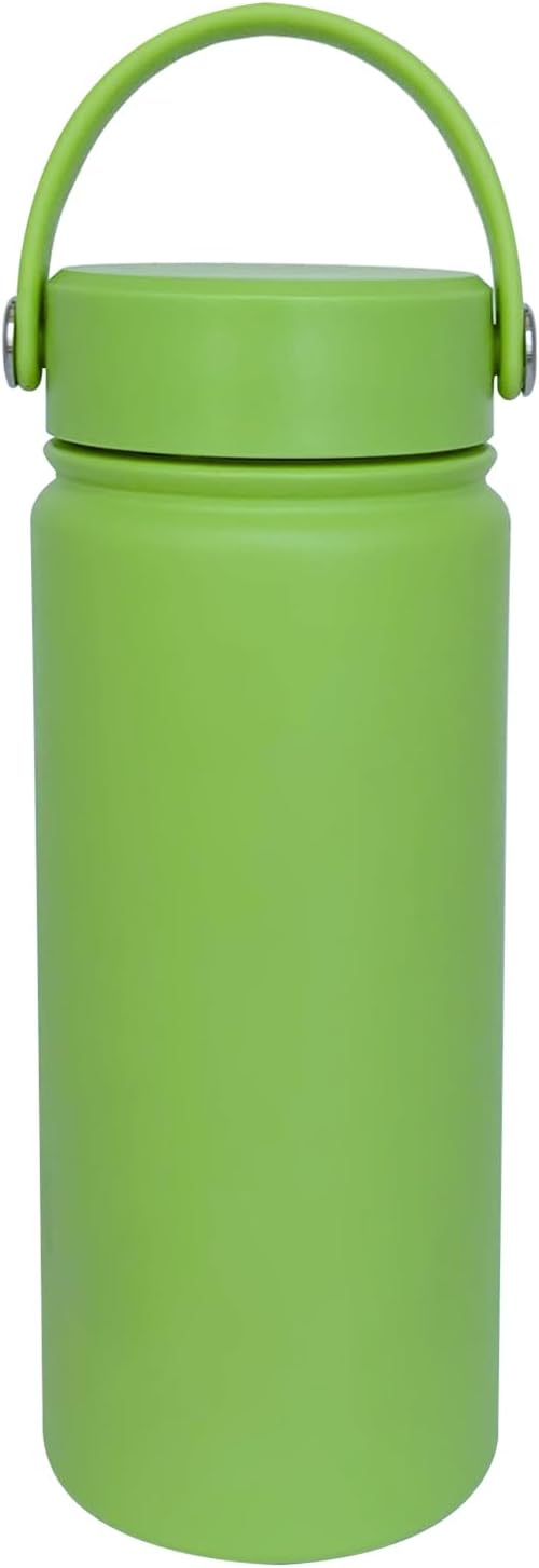 18oz Insulated Water Bottle ,Stainless Steel Sports Water Cup Flask with 2 Lids, Wide Mouth Travel Thermal Mug,Outdoor Sports Bottle(Lemon Green)