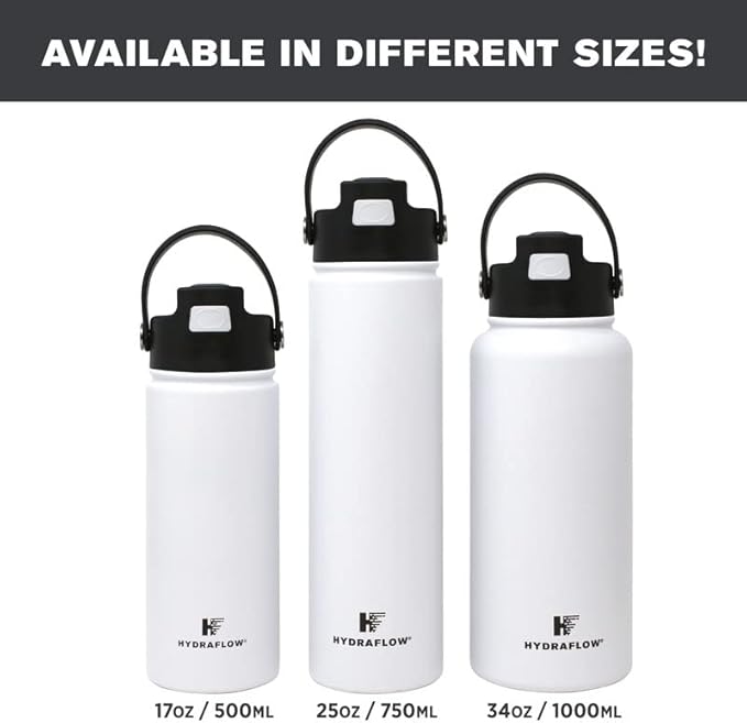 Hydraflow Hybrid - Triple Wall Vacuum Insulated Water Bottle with Flip Straw (25oz, Sand) Stainless Steel Metal Thermos, Reusable Leak Proof BPA-FREE for Sports and Travel