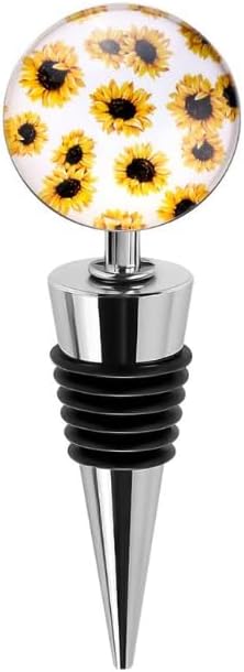 Sunflower Decorative Wine Stoppers, Wine Bottle Stopper with Beautiful Art Glass,Beverage Bottle Stoppers For Gifts, Bar, Holiday Party, Wedding, Wine Stoppers, Wine Stoppers and Pourers (2H821)