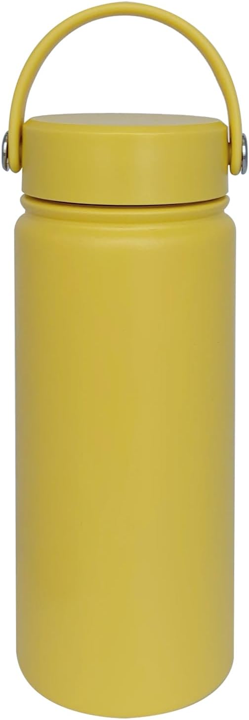 18oz Insulated Water Bottle ,Stainless Steel Sports Water Cup Flask with 2 Lids, Wide Mouth Travel Thermal Mug,Outdoor Sports Bottle(Mango yellow)