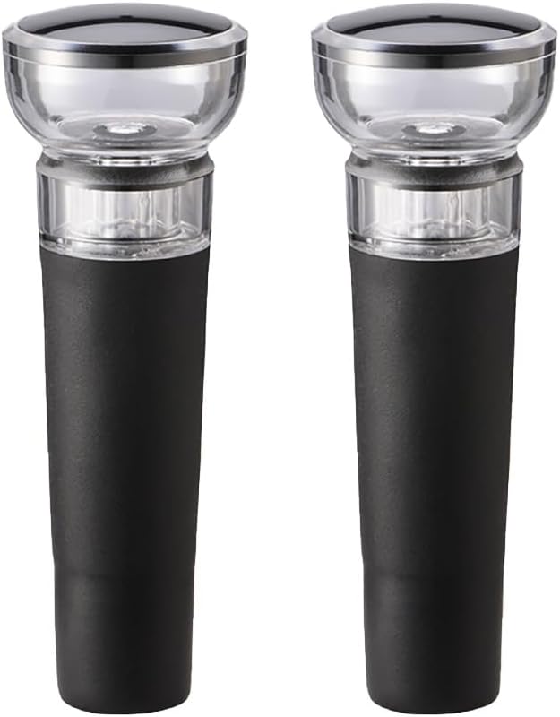 Wine Stopper set, Wine Bottle Stopper with Built-in Vacuum Wine Saver Pump Food-safe Silicone Caps (2), 3.5*1.2 Inches, Black