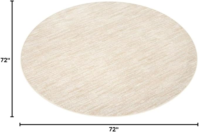 Nourison Essentials Indoor/Outdoor Ivory Beige 6' x Round Area Rug, Easy Cleaning, Non Shedding, Bed Room, Living Room, Dining Room, Backyard, Deck, Patio (6 Round)