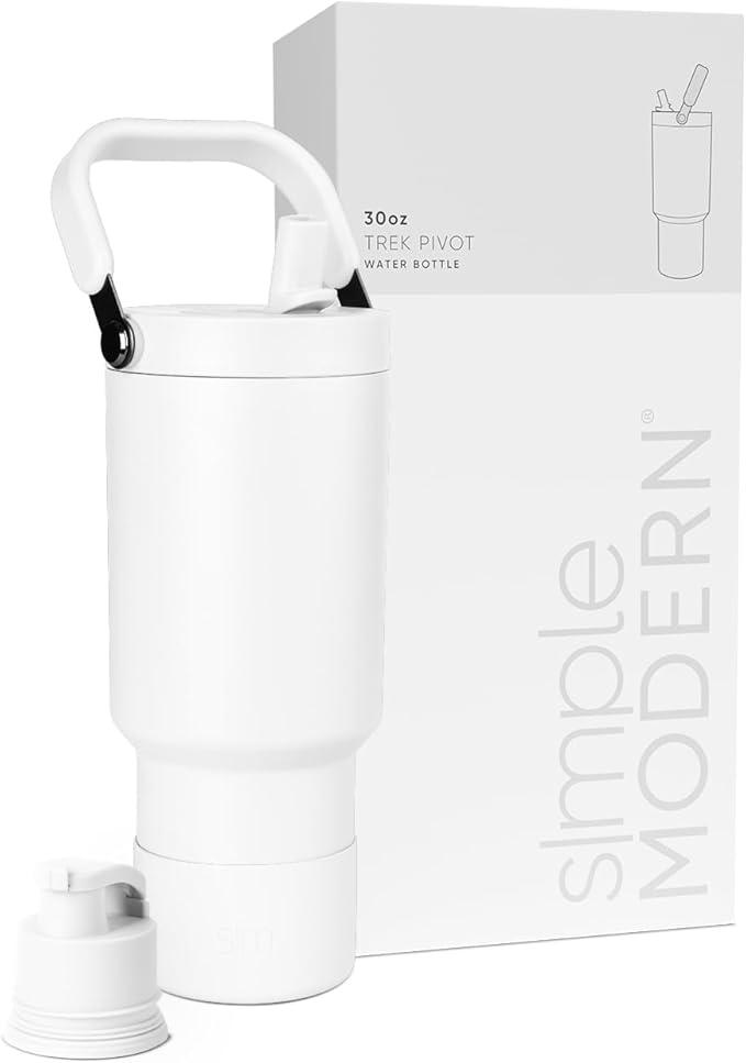 Simple Modern Trek Pivot | 30oz Flip Straw Tumbler with Handle | Water Bottle & Boot | Interchangeable Straw & Chug Lids | Insulated Stainless Steel Jug | Gym Sports Outdoors | Winter White
