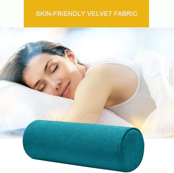 Cylinder Round Memory Foam Support Pillows 17.8X6 Cervical Neck Roll Pillow with Pillowcase Soft, Comfortable and Breathable for Sleeping, Chair, Car, Sofa,Travel Lake Blue