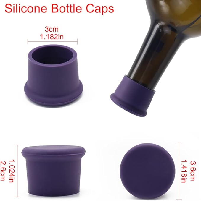 6 PCS Wine Stopper: Silicone Wine Stoppers for Wine Bottles, Reusable Wine Bottle Caps for Glass Bottles, Replaceable Wine Sealer for Keeping Wine/Champagne Fresh, Christmas Gift for Wine Lover