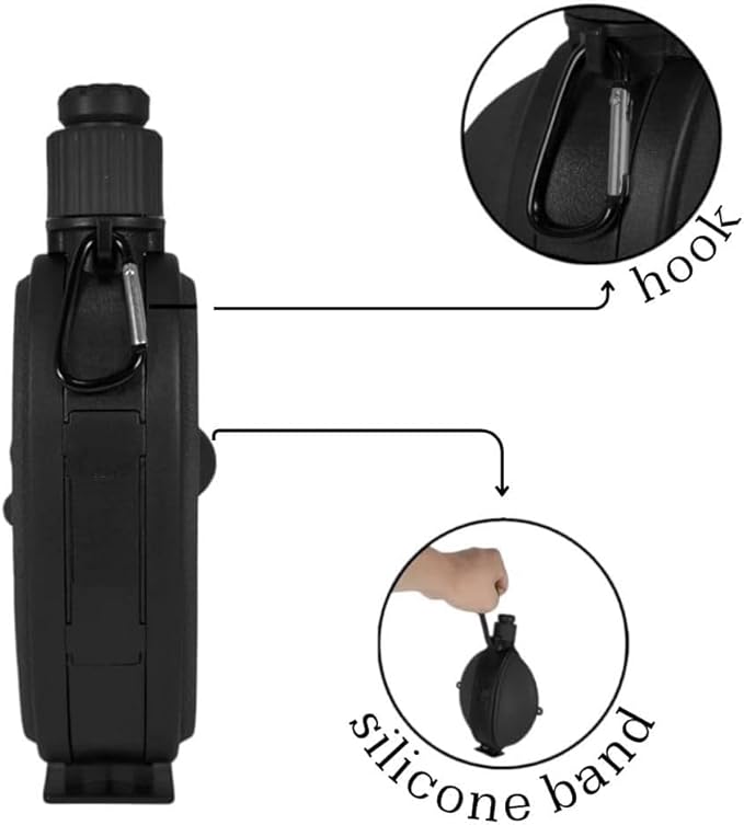 Collapsible Water Bottle 19.8 oz,Silicone Foldable Canteen Kettle,Water Jug with Compass for Outdoor Camping,Hiking,Backpacking,Traveling (Black)