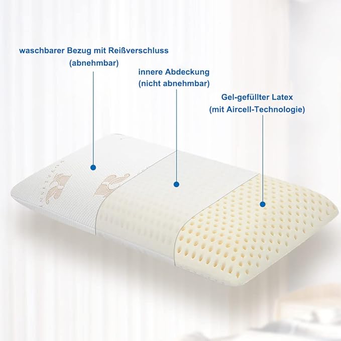 Royalisneeo 100% Talalay Latex Pillow, Soft, Foam Rubber Pillow Helps Relieve Pressure,Best Gift with Removable Cotton Cover for Back, Stomach and Side Sleepers(Queen)