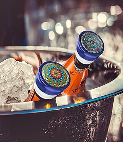 WIRESTER Set of 4 Ceramic Cork Decorative Wine Bottle Stoppers For Bar, Holiday, Party, Wedding - Bohemian Mandala (Colorful, Sunshine, Blue, Wood Look)