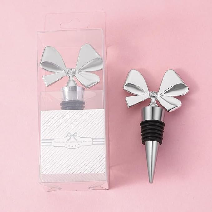 Bowknot Christmas Wine Bottle Stoppers, Holiday Decor - zinc alloy Decorative Wine Stoppers - Wine Gift for Hostess - Cute Wine and Beverage Corker Bottle Sealers (6 pcs)