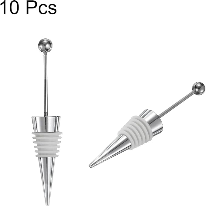 uxcell 10 Pcs Bead Wine Bottle Corks, Wine Stopper Cork, Wine Stopper, Reusable Wine Bottle Corks Sealing Plug Bottle for Beverage Holiday Party Bar,Silver/White