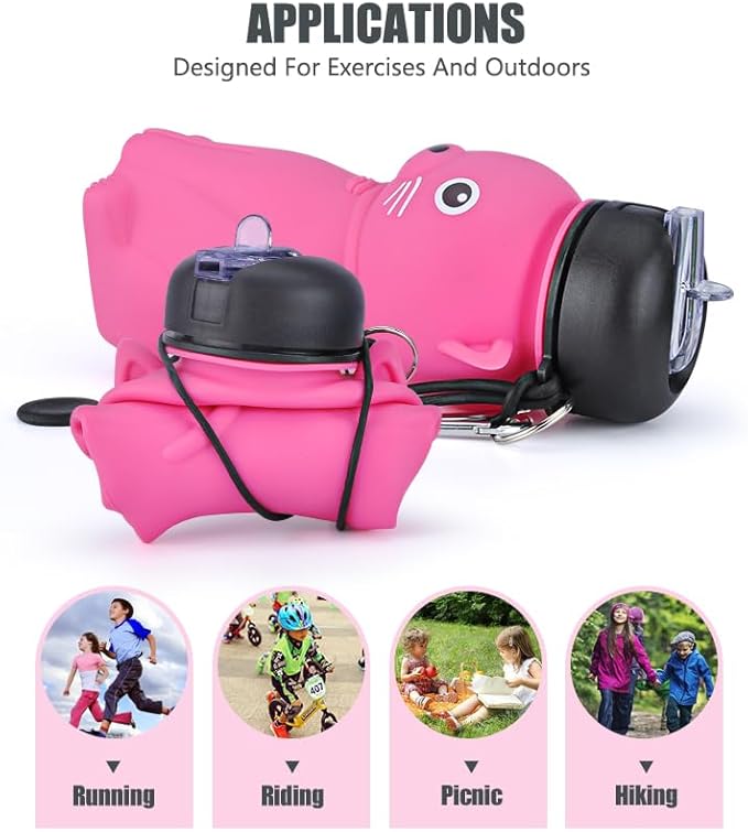 Collapsible Silicone Water Bottle,kawaii water bottle,500ml(16.9 oz),cute water bottles For Girls,School,Sports,Hiking, Backpacking, Camping, Walking, BPA Free(cute bear)