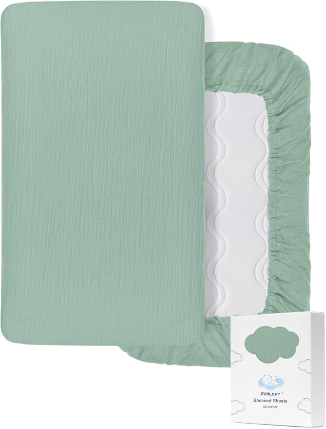 Light Green Bassinet Mattress Sheets, Muslin Bassinet Sheet 32"x16" for Rectangle, Oval, Hourglass Bassinet Mattress, Moses Basket Sheets (46B-07)
