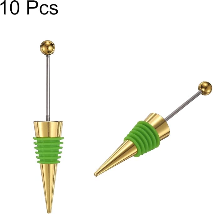 uxcell 10 Pcs Bead Wine Bottle Corks, Wine Stopper Cork, Wine Stopper, Reusable Wine Bottle Corks Sealing Plug Bottle for Beverage Holiday Party Bar,Gold/Green