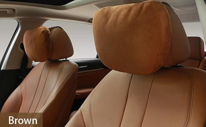 2Pcs Car Neck Pillows for headrests,for Travel Interior Accessories and Suede Support Head Pillows,Balance Neck Pillow Designed to Relieve Neck Pain and Muscle Tension.(brown)