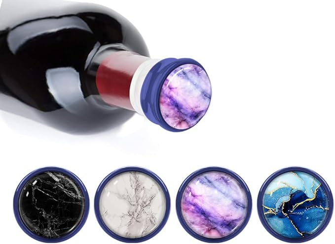 WIRESTER Set of 4 Ceramic Cork Decorative Wine Bottle Stoppers For Bar, Holiday, Party, Wedding - Marble Pattern