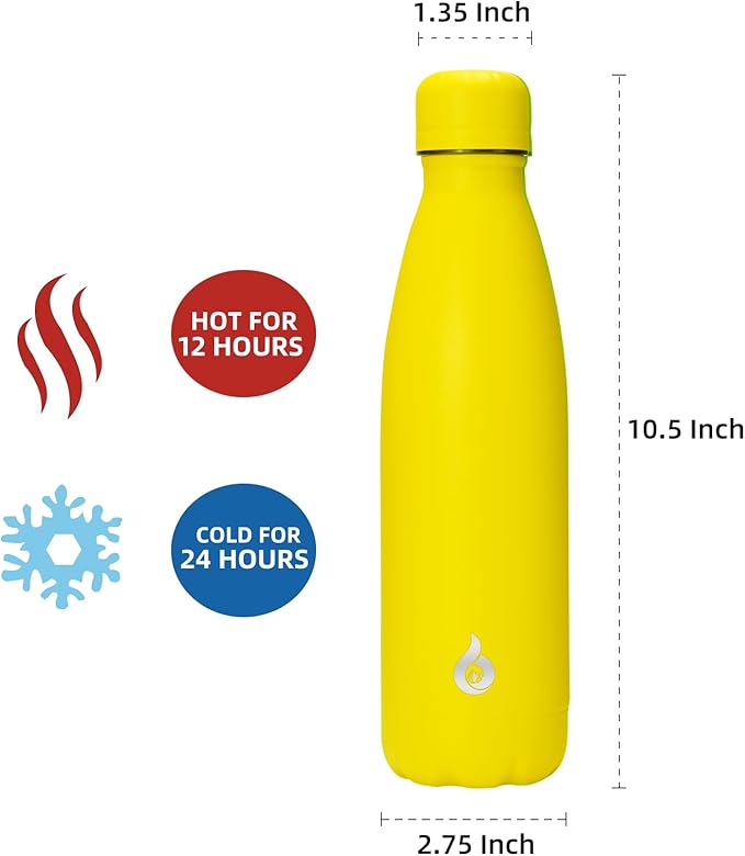 BJPKPK Stainless Steel Water Bottles 17oz Insulated Water Bottle Dishwasher Safe Sports Water Bottles for Travel-Yellow