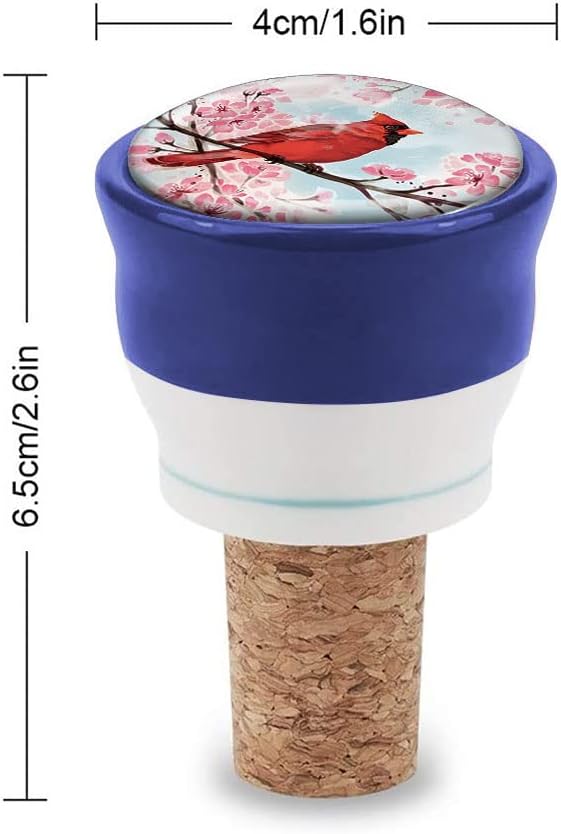 WIRESTER Set of 4 Ceramic Cork Decorative Wine Bottle Stoppers For Bar, Holiday, Party, Wedding - Red Cardinal Birds