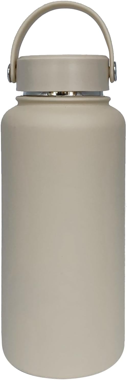 32oz Insulated Water Bottle ,Stainless Steel Sports Water Cup Flask with 2 Lids, Wide Mouth Travel Thermal Mug,Outdoor Sports Bottle(Cream apricot)