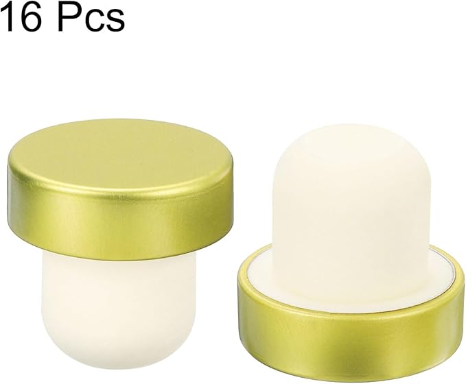 uxcell 16Pcs T-shaped Stoppers, 0.79inch Dia Cork Wine Stopper Reusable Wine Bottle Corks Sealing Plug for Wine Beer Beverage Bottle Crafts, Gold