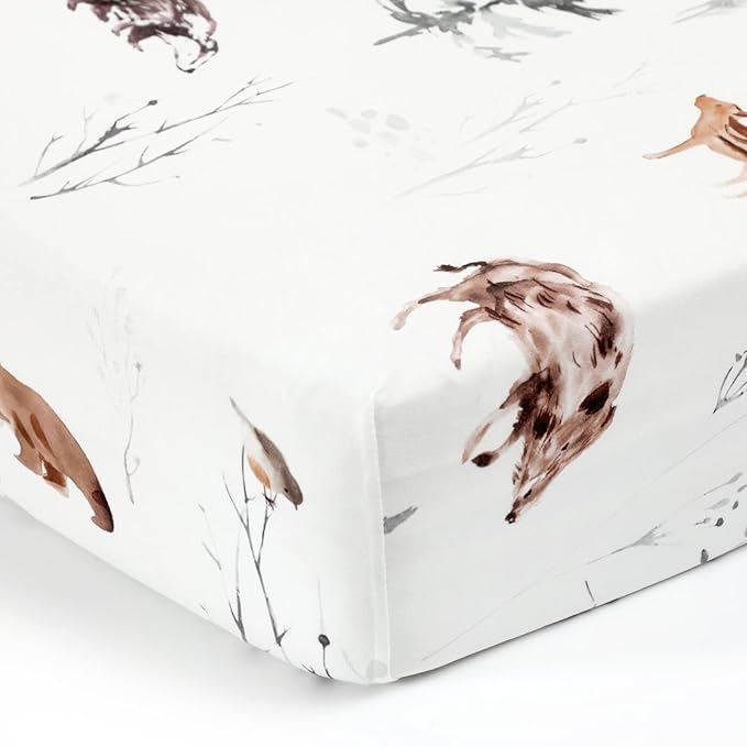 GRSSDER Stretch Ultra Soft Jersey Knit Fitted Crib Sheets Set 2 Pack,Fit All Standard Crib Mattress Pads Safe and Snug, Stylish Pattren of Jungle Animals