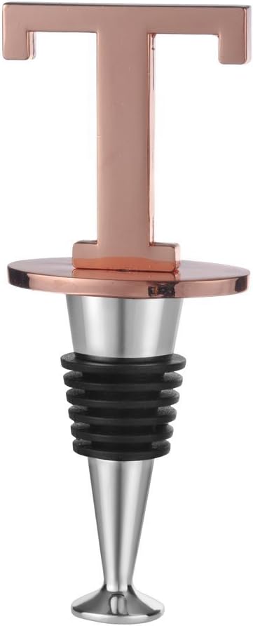 Miicol Wine Stoppers for Wine Bottles Toppers, Monogramm Cute Wine Accessories Gifts for Family Friends Women or Engagement Decorative, First Name Initial Letter T, Rose Gold
