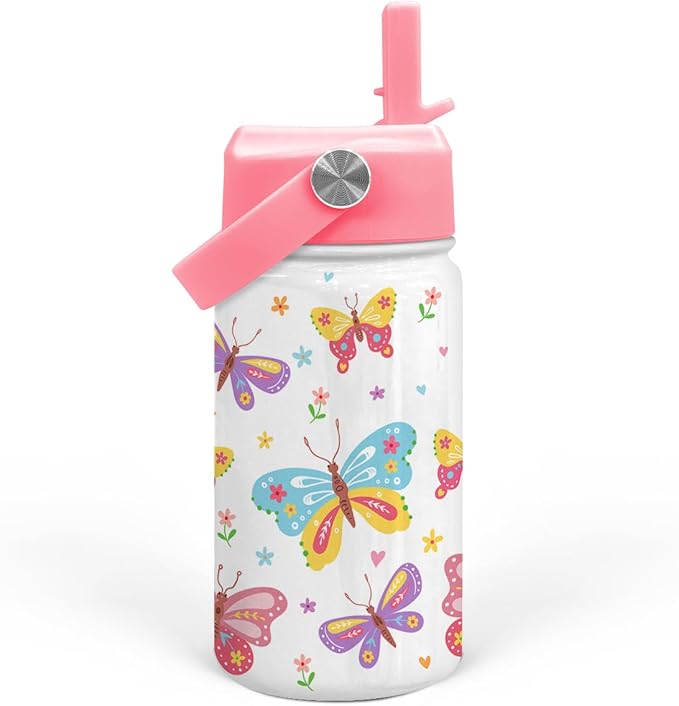 Kids Water Bottle with Straw Lid - 12 Oz Insulated Stainless Steel Water Bottles for Toddlers Kid Girl- Travel Cup for School Sports