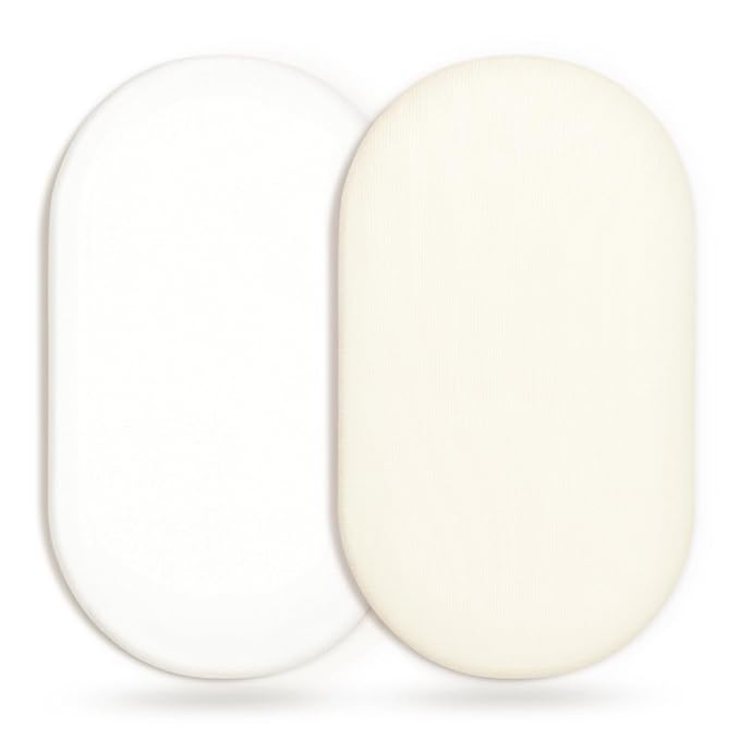 GRSSDER Stretchy Ultra Soft Fitted Bassinet Sheet 2 Pack, Universal Fit for Bassinets Baby Cradle Moses Basket Oval Rectangle Mattress Safe and Snug, Jersey Bassinet Sheets for Girls, Cream/White