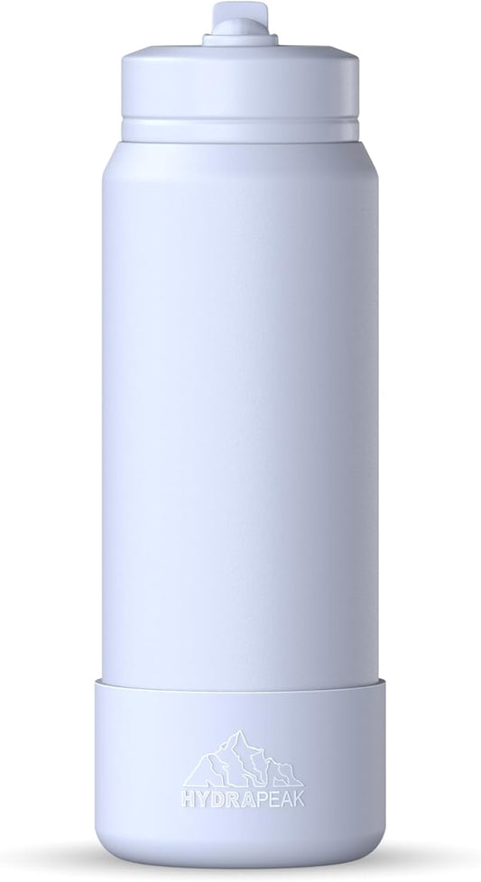 Hydrapeak 26oz Sport Insulated Water Bottle with Straw or Chug Lid, Leak & Spill Proof, Keeps Drinks Cold for 24 Hours, Hot for 12 Hours, Premium Stainless Steel Water Bottles (26oz, Ice)