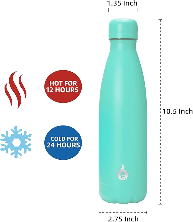 BJPKPK Stainless Steel Water Bottles 17oz Insulated Water Bottle Dishwasher Safe Sports Water Bottles for Travel-Turquoise