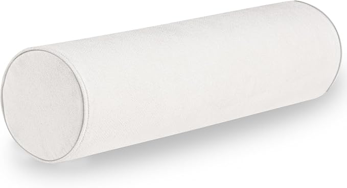 Cylinder Round Memory Foam Support Pillows Cervical Neck Roll Pillow with Pillowcase Soft, Comfortable and Breathable for Sleeping, Chair, Car, Sofa,Travel (White, 24x6)
