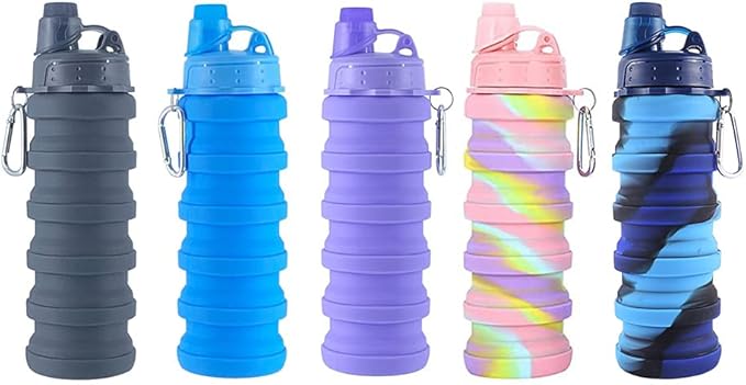Collapsible Water Bottle Travel Water Bottle Portable Hiking Water Bottle with Leak proof Twist Cap 500ML Reusable BPA Free Silicone Water Bottles (Style1, Pink camouflage)