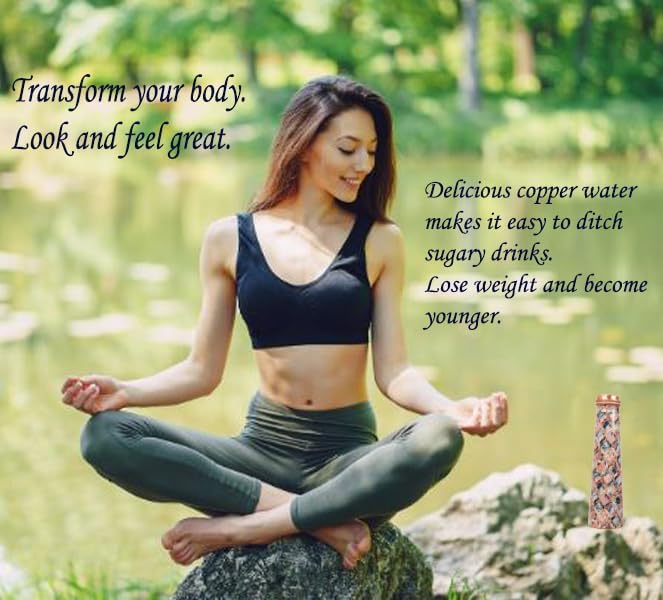 Pure Copper Water Bottle - Handcrafted - Ayurveda Health Benefits -Mosaic Colorful Printed Tower Shape 35 OZ - Leak proof - Easy to carry For Sports, Fitness, Yoga, School - Vintage Enamel.