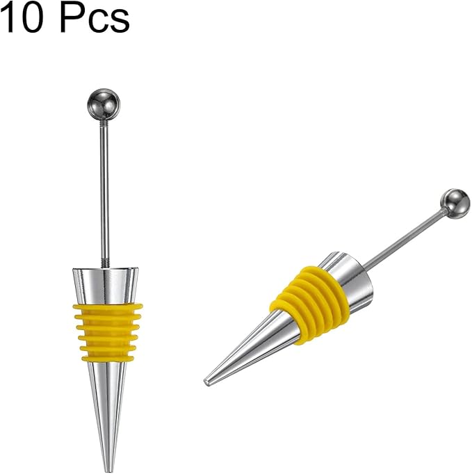 uxcell 10 Pcs Bead Wine Bottle Corks, Wine Stopper Cork, Wine Stopper, Reusable Wine Bottle Corks Sealing Plug Bottle for Beverage Holiday Party Bar,Silver/Gold