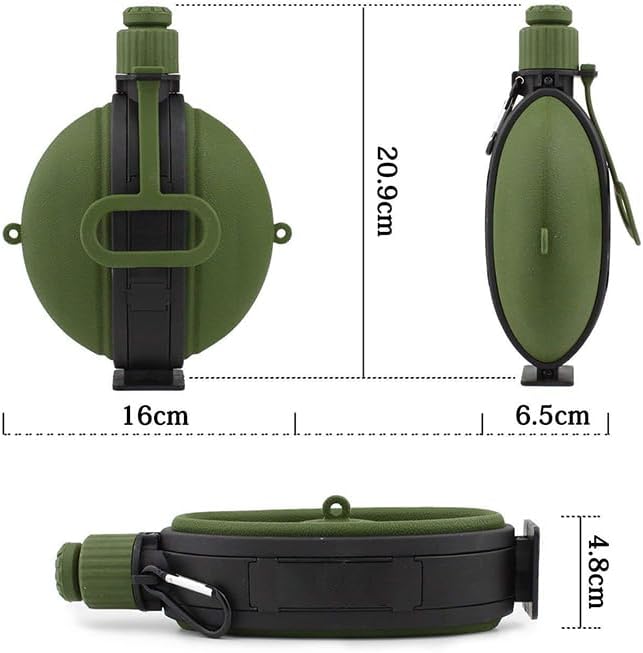 Collapsible Water Bottle 19.8 oz,Silicone Foldable Canteen Kettle,Water Jug with Compass for Outdoor Camping,Hiking, Backpacking,Traveling (Green)