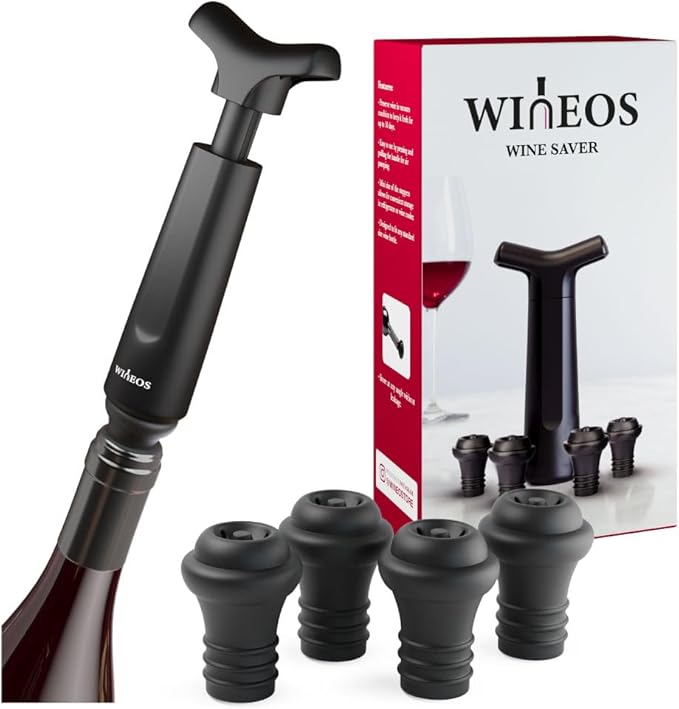 Wine Saver Pump, Includes Wine Preserver And 4 Wine Stoppers For Wine Bottles, Save Your Wine Up To 10 Days.
