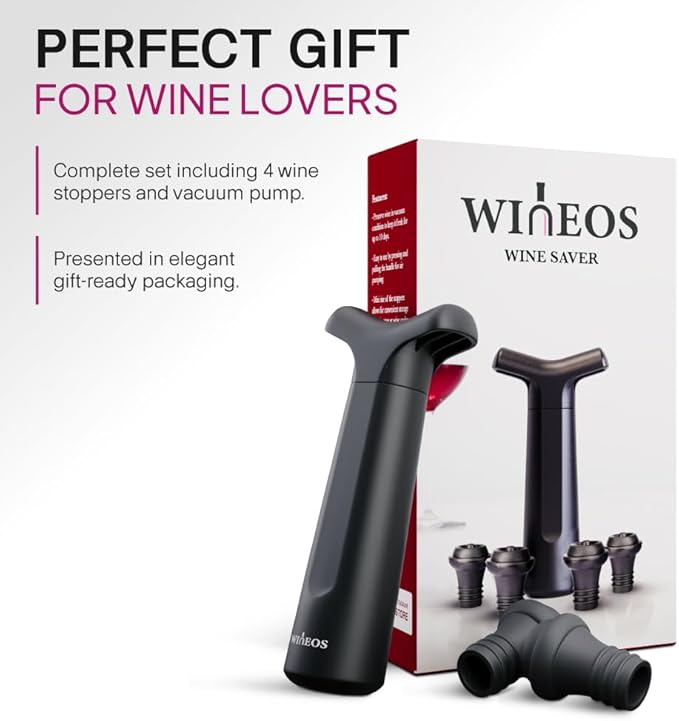 Wine Saver Pump, Includes Wine Preserver And 4 Wine Stoppers For Wine Bottles, Save Your Wine Up To 10 Days.