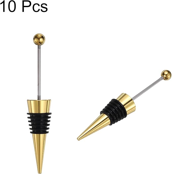 uxcell 10 Pcs Bead Wine Bottle Corks, Wine Stopper Cork, Wine Stopper, Reusable Wine Bottle Corks Sealing Plug Bottle for Beverage Holiday Party Bar,Gold/Black