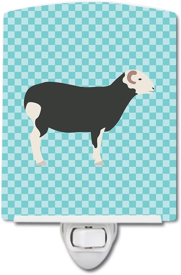 Caroline's Treasures BB8144CNL Herwick Sheep Blue Check Ceramic Night Light Compact, UL-Certified, Ideal for Bedroom, Bathroom, Nursery, Hallway, Kitchen, 6x4x3, Multicolor