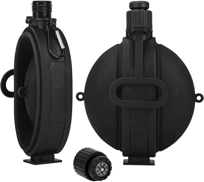 Collapsible Water Bottle 19.8 oz,Silicone Foldable Canteen Kettle,Water Jug with Compass for Outdoor Camping,Hiking,Backpacking,Traveling (Black)