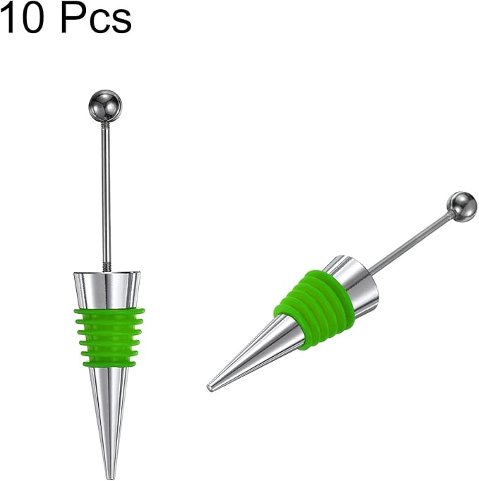 uxcell 10 Pcs Bead Wine Bottle Corks, Wine Stopper Cork, Wine Stopper, Reusable Wine Bottle Corks Sealing Plug Bottle for Beverage Holiday Party Bar,Silver/Green